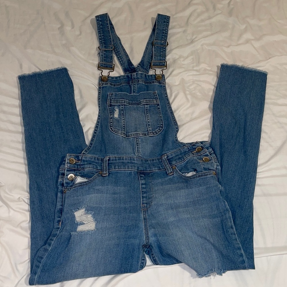 Womens ripped jean overalls